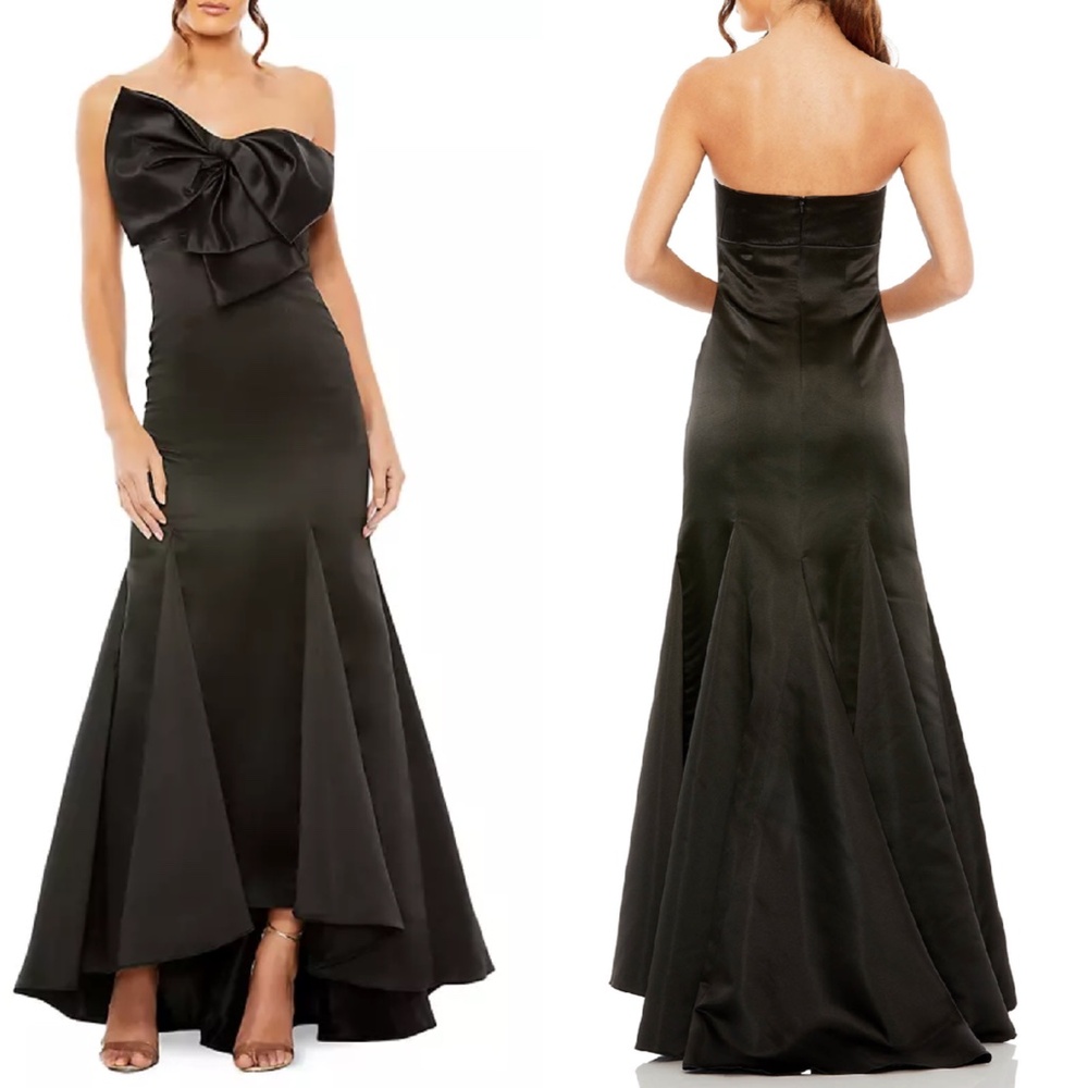 NWT MAC DUGGAL Strapless BLACK SATIN Large BOW Mermaid GOWN Evening DRESS 8